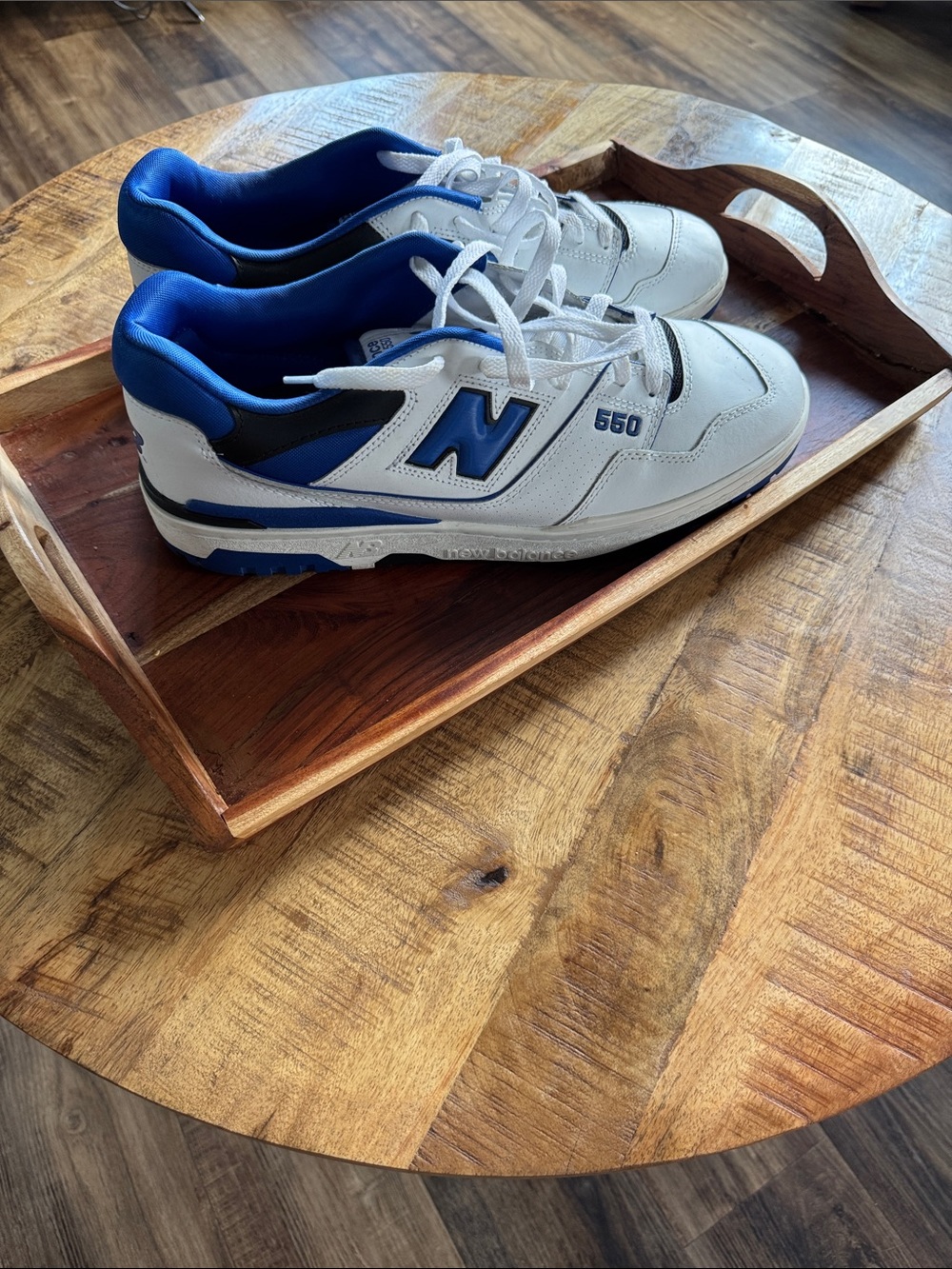 New Balance White and Blue 550 Low-Top Sneakers